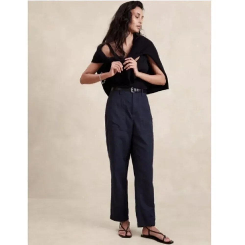 Banana Republic MYA Cotton Linen CARGO Navy Blue Pants Size 4 #882900 RT$130